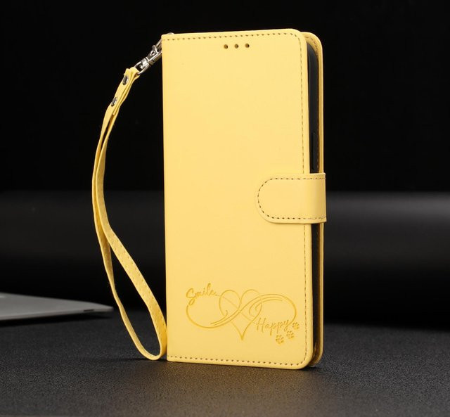 Leder Portemonnaie Klapphülle für Samsung Galaxy A72 A52 A52S A42 A41 A31 A70 A70S A50S A30S A40 A21S A20S A20 A30 A10 mit Kartenhalter, Ständer und Handgelenksschlaufe in Gelb - Bild 1