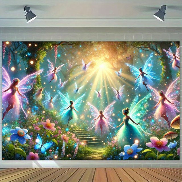 VIKAMA Enchanted Forest Fairy Wandbehang mit floralem Design in Multicolour, Wandteppich für Wohnzimmer oder Schlafzimmer, B/H: 40 x 40 cm - Bild 1