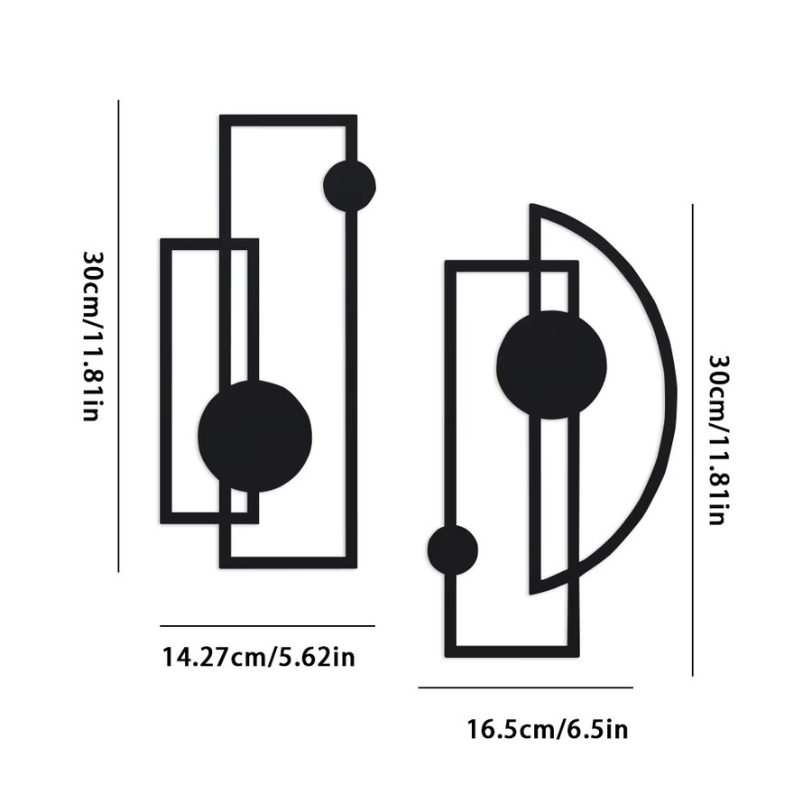 DDPNKL 2er-Set Metall-Wanddekoration in Schwarz, abstrakte und geometrische Wandkunst im minimalistischen Design - Bild 2