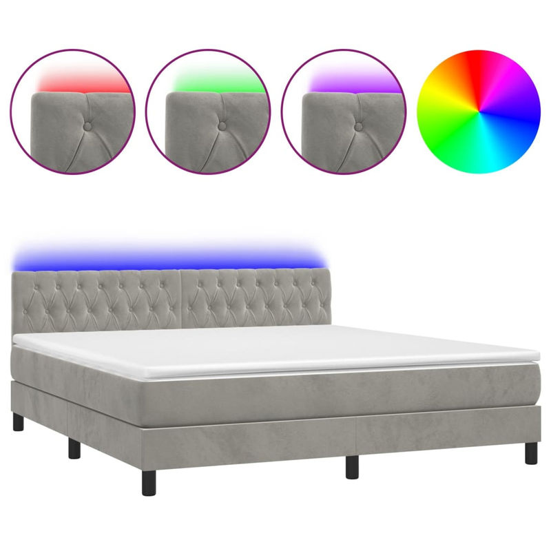 Vidaxl Boxspringbett Kontinentalbett mit Matratze und LED in Grau aus Samt, B/T/H: 180 x 200 cm - Bild 3