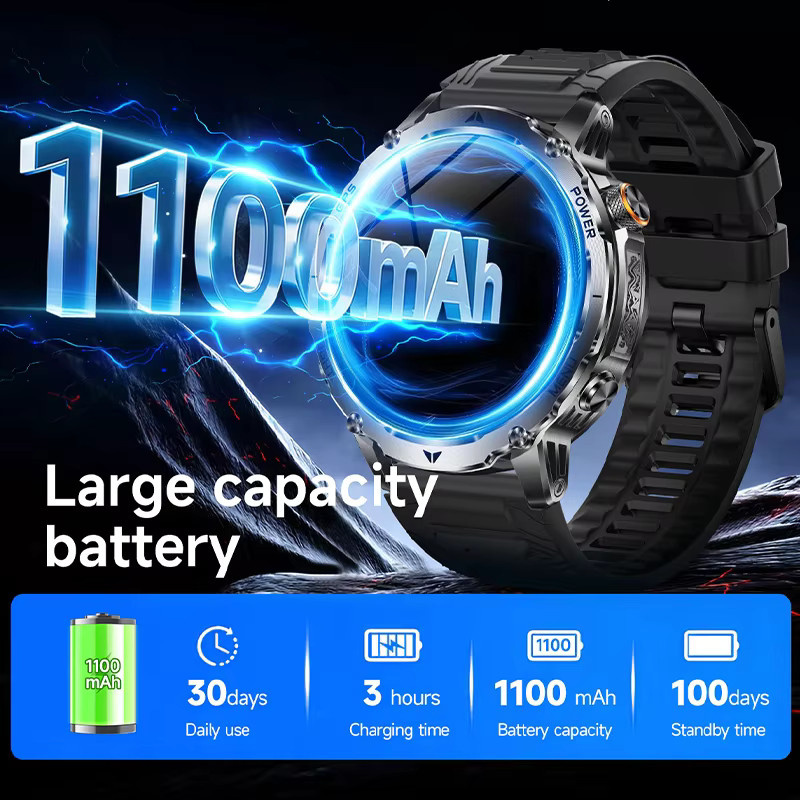HSVYGFIT Herren Outdoor Smartwatch mit GPS, 1,7 Zoll AMOLED-Display, Bluetooth-Anruffunktion und 5 ATM Wasserdichtigkeit in Silber - Bild 2