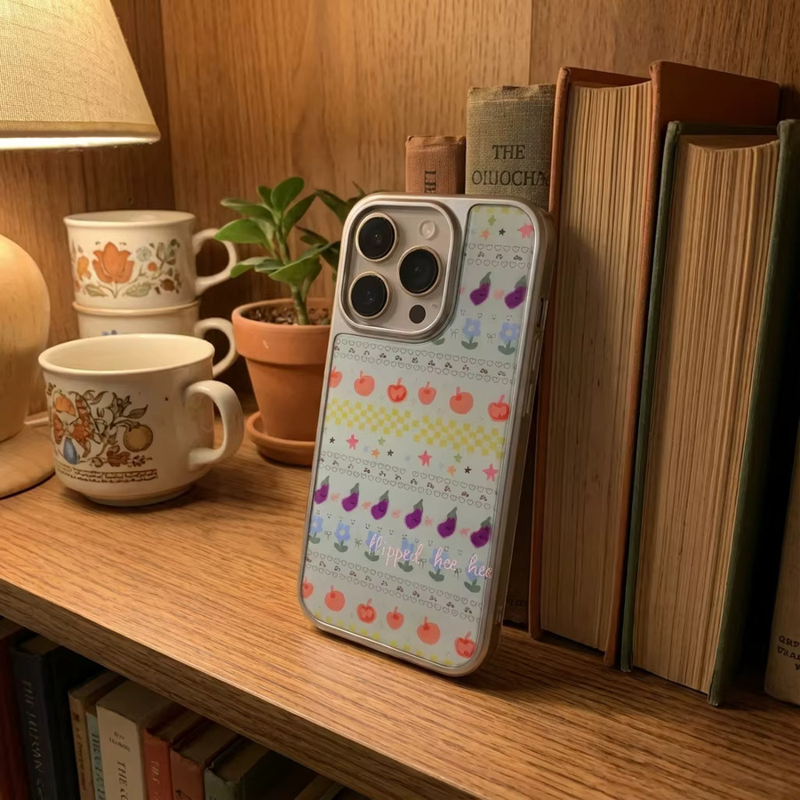 DecoPhone Ins Fruit Nonsense Island Handyhülle mit Silver Edge Epoxy Anti-Drop Schutz für iPhone XR/11/12/13/14/15/16/17 Pro Max in Silber/Mehrfarbig - Bild 4