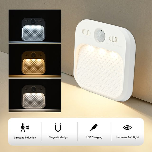 AVACOM LED Schrankleuchte Typ C mit Bewegungsmelder, quadratische dimmbare Ladelampe in Weiß mit 3 Farbmodi für Schlafzimmer und Flur - Bild 1