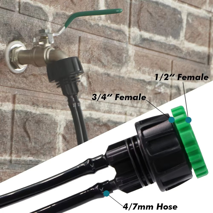 MUCIAKIE 2er Set Gartenschlauch Adapter für Wasserhahnanschluss 1/2 Zoll und 3/4 Zoll Innengewinde auf 4/7mm, 8/11mm und 16mm Micro Drip Tubing Bewässerungsarmaturen in Schwarz - Bild 5