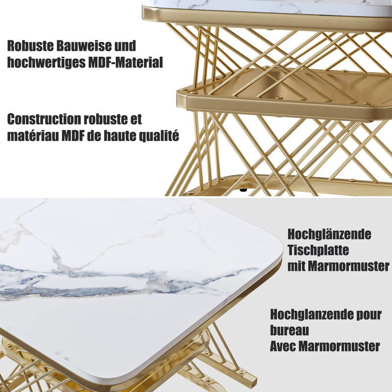Rosahqnda 2er-Set Couchtisch mit Marmoroptik und Eisenrahmen in Schwarz-Gold - Bild 4