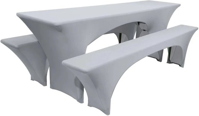 Beautissu Victoria Biertischhusse 3-teiliges Stretch-Set Silber Grau für rechteckige Tische mit 70 cm Breite - Bild 1