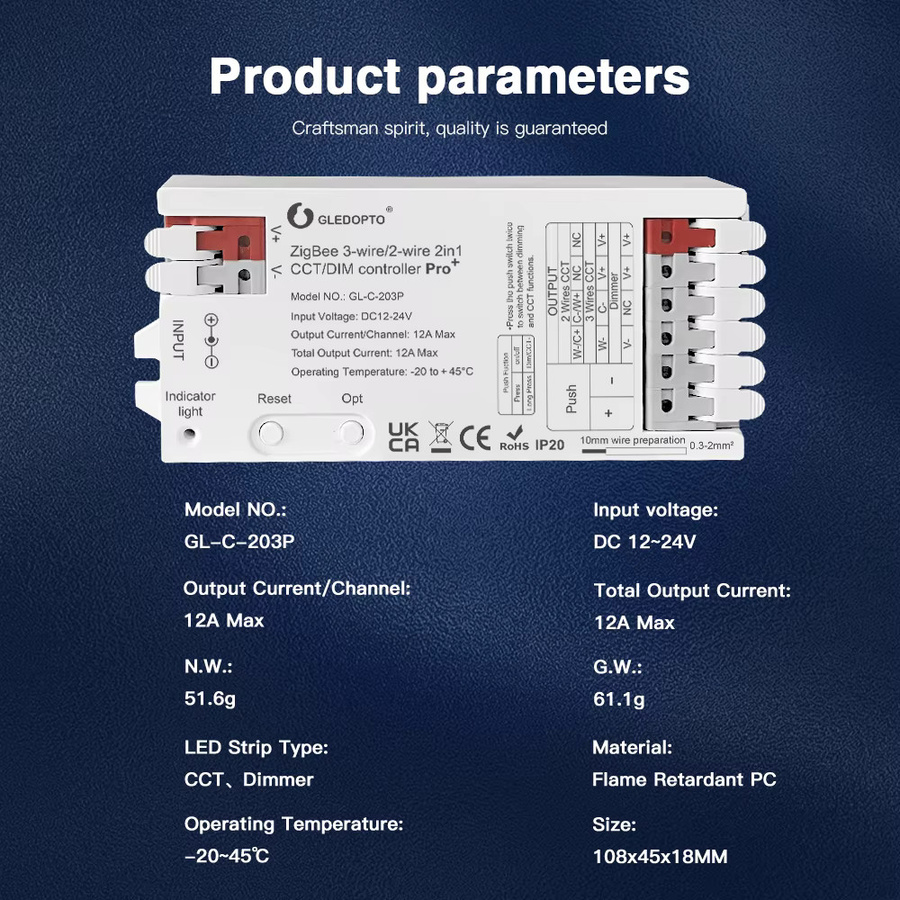 GLEDOPTO ZigBee 3.0 Pro+ 2-in-1 CCT Dimmer LED-Streifen-Controller für DC12-24V mit max. 12A, kompatibel mit Alexa und Homey App-Steuerung - Bild 4