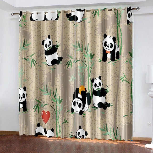 Zweiteiliges Vorhang-Set mit Panda-Muster in Rot, digital bedruckte Polyester-Vorhänge für Wohnzimmer und Schlafzimmer, Breite: 50 cm, Höhe: 130 cm - Bild 1