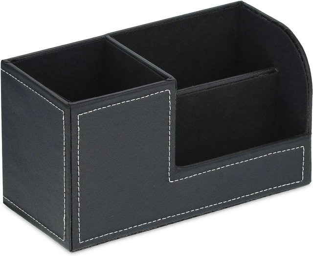 Relaxdays Schreibtisch Organizer aus Kunstleder in Schwarz mit 3 Fächern, B/T/H: 20 x 11 x 9,5 cm - Bild 1