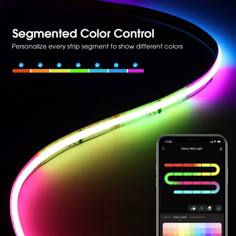 CHNAITEKE Tuya Smart WIFI RGBIC COB LED Streifen, adressierbarer WS2811 IC Neon LED Lichtstreifen in Multicolour, 12V mit App-Steuerung für Alexa und Google Assistant - Bild 3