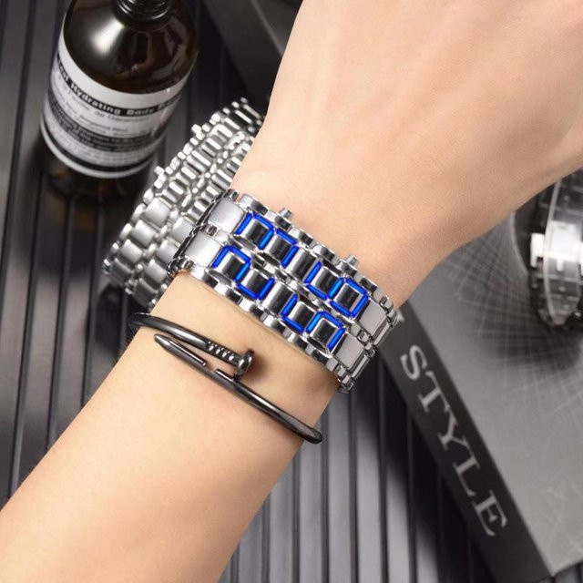 Armbanduhr Edelstahl, Digitaluhr, Quarz, Silber, Herren - Bild 1
