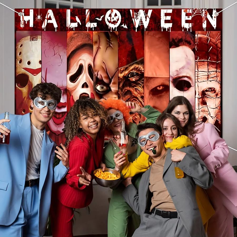 VIKAMA Halloween Party Hintergrund Wanddekoration mit Ösen für Horror-Themen im Innen- und Außenbereich aus Polyester - Bild 3