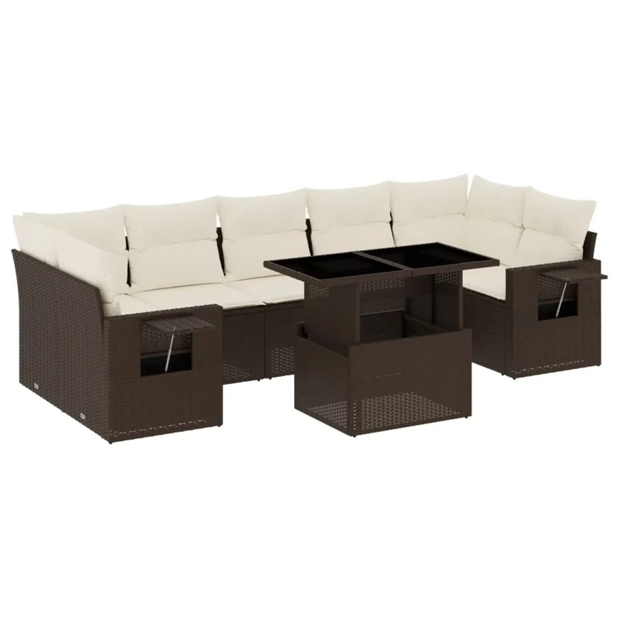 vidaXL 8-tlg Garten-Sofagarnitur in L-Form aus braunem Poly-Rattan mit UV-beständigen Kissen und Metallrahmen - Bild 2