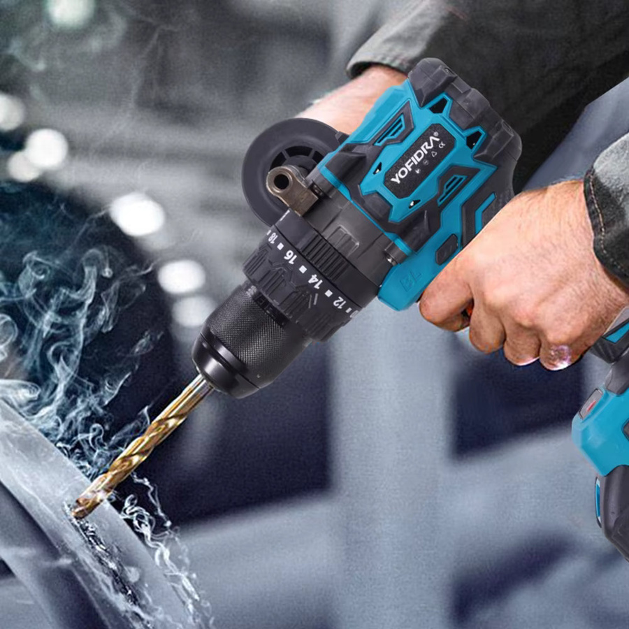 YOFIDRA Bürstenloser elektrischer Schlagbohrer mit 900N.M Drehmoment, kabelloser Bohrschrauber in Blau, kompatibel mit Makita LXT Akku - Bild 6