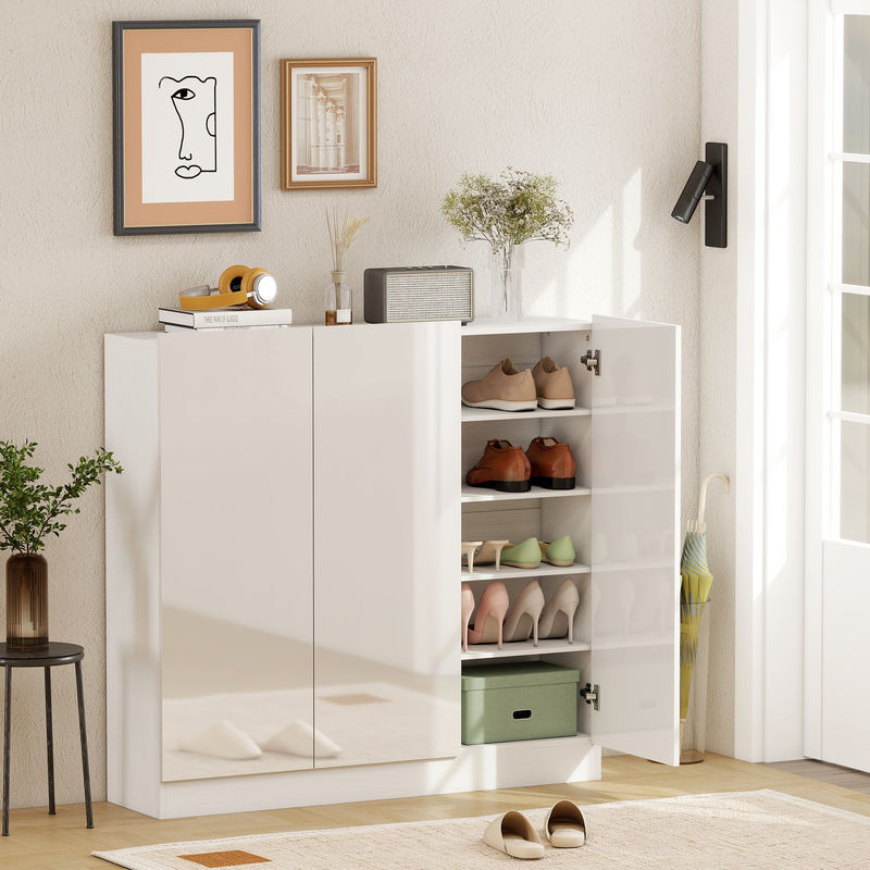HOMCOM Schuhschrank in Weiß mit Hochglanztüren und Soft-Close-Funktion, Schuhkommode mit Belüftungslöchern und verstellbaren Ablagen, B/T/H: 106,4 x 34 x 108,5 cm - Bild 2