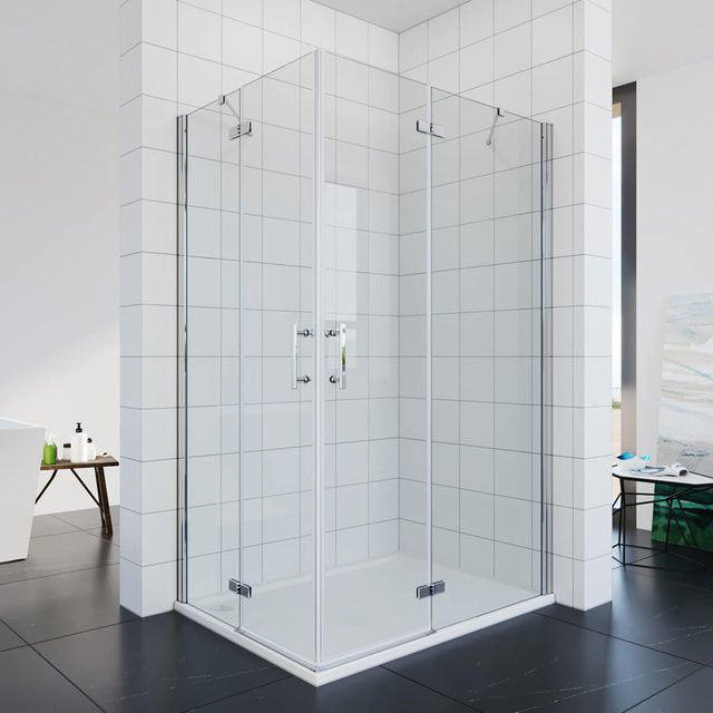 SONNI Duschkabine Eckeinstieg mit Scharniertür aus ESG Glas in Transparent und Silver, Höhe: 195 cm, Breite: 80-120 cm - Bild 1