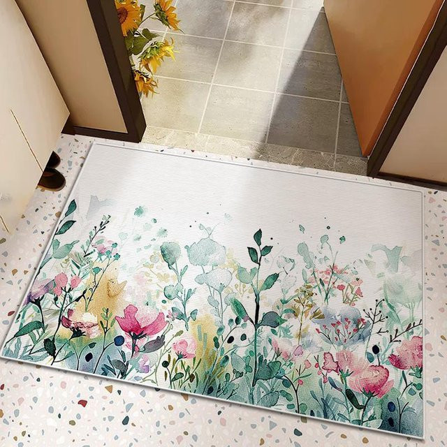 Waschbare Fußmatte für den Eingangsbereich, rutschfest und wasserdicht, floraler Design, Multicolour, B/T: 60 x 40 cm - Bild 1