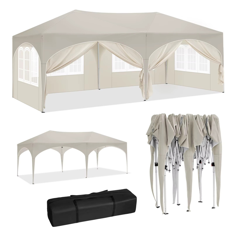 WOLTU Verstellbarer Falt-Pavillon mit 6 Seitenwänden, wasserdicht und UV-Schutz, Partyzelt B: 600 cm, T: 300 cm, H: 210 cm, Farben: Blau und Beige - Bild 2