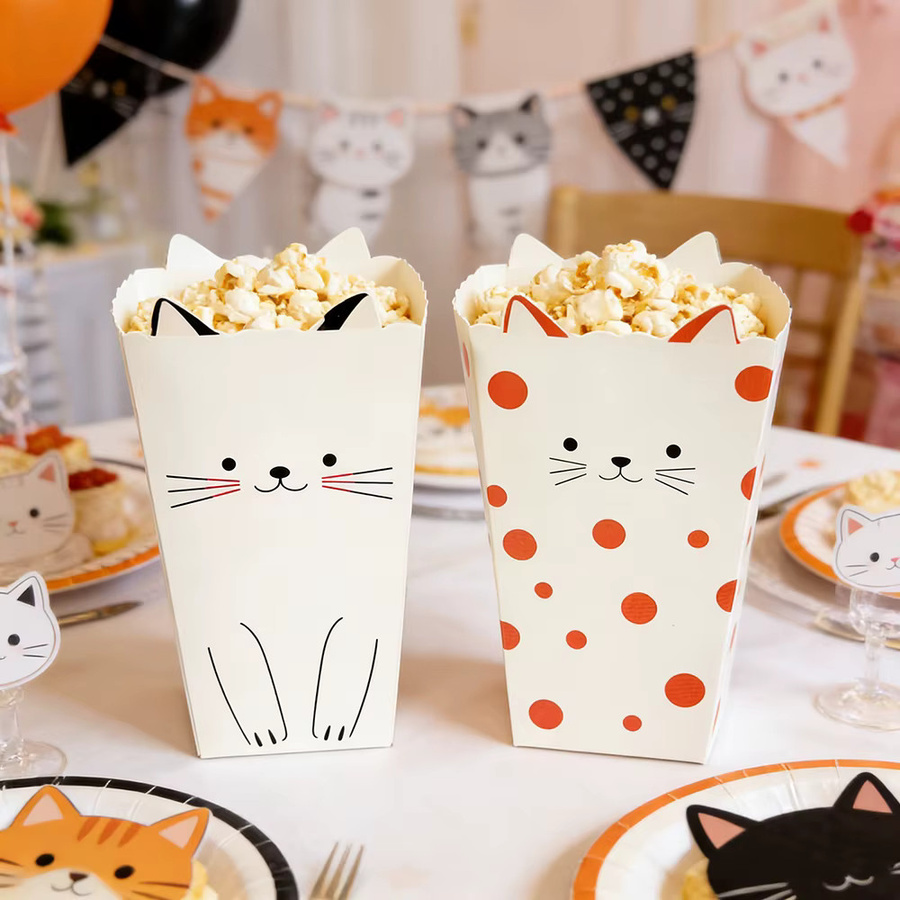 Niedliche Katzen-Popcorn-Boxen aus Papier für deine Geburtstagsparty oder Babyparty, Mehrfarbig - Bild 4