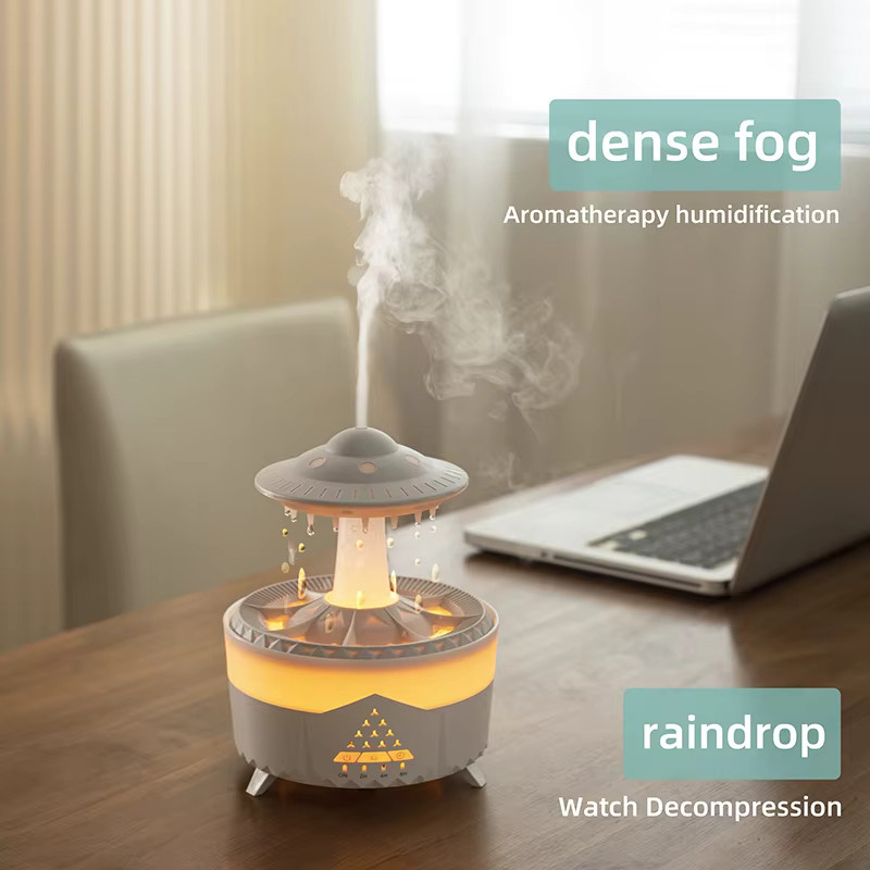 JFBONIN UFO Regentropfen-Luftbefeuchter mit Aromatherapie und USB-Anschluss, Weiß - Bild 2