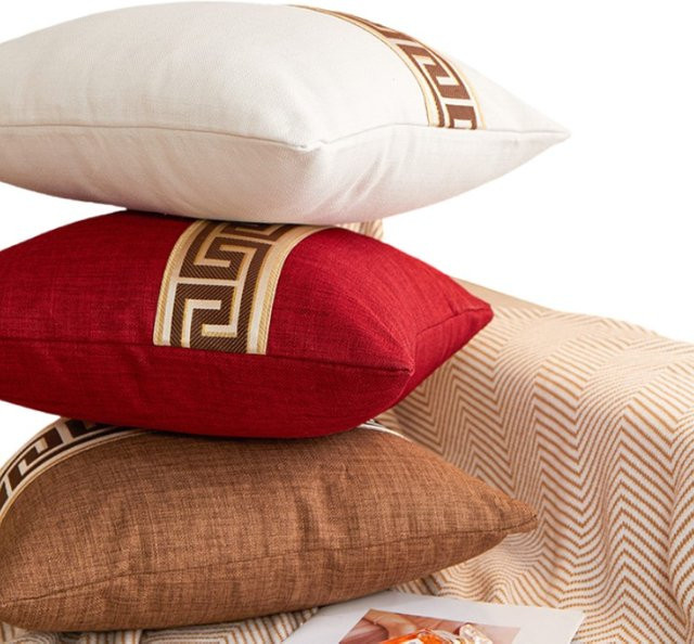 Inyahome Kissenbezug mit griechischem Schlüssel-Muster in Weiß, Material Polyester-Leinen, B/B/H: 45 x 45 x 1 cm - Bild 1