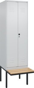 C+P Möbelsysteme Spind Classic PLUS Schwarz-Weiß mit Sitzbank aus Buche-Hartholz, 2 Abteile, Sicherheits-Drehriegel, B/T/H: 212 x 60 x 81,5 cm - Bild 1
