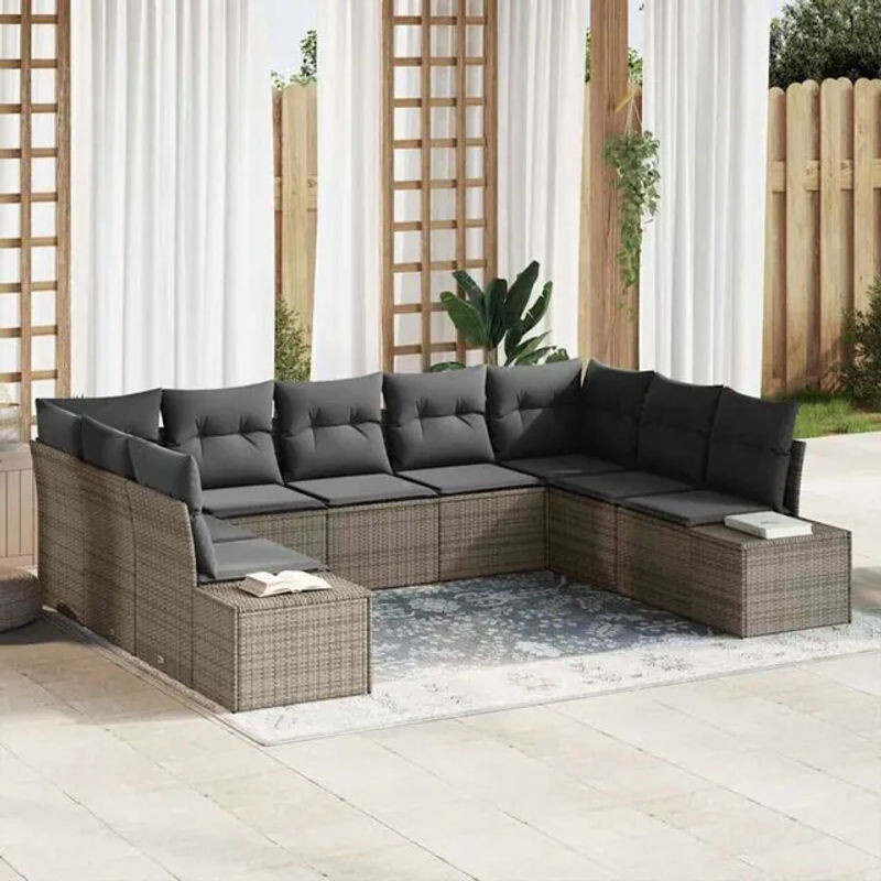 Vidaxl Garten-Sofa-Set aus Polyrattan in Grau, 9-teilige Loungemöbel-Garnitur, B/T/H: 289 x 209 x 85 cm - Bild 1