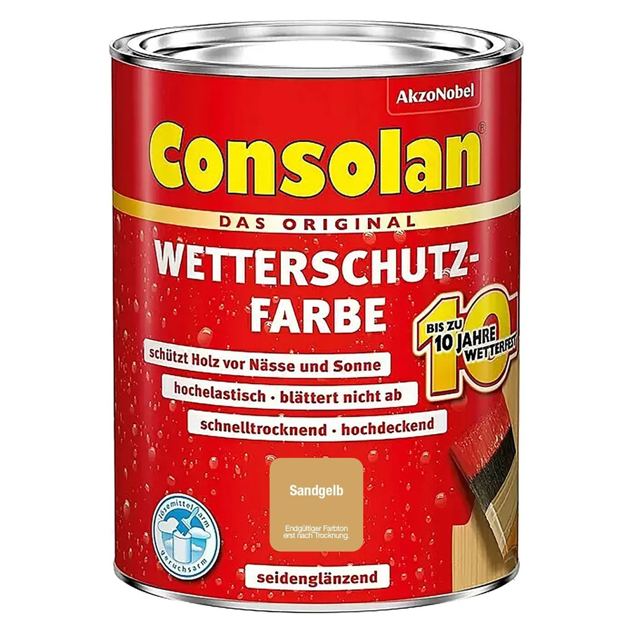 Consolan Wetterschutzfarbe für Holz in Sandgelb Seidenglänzend 0,75 l - Bild 2