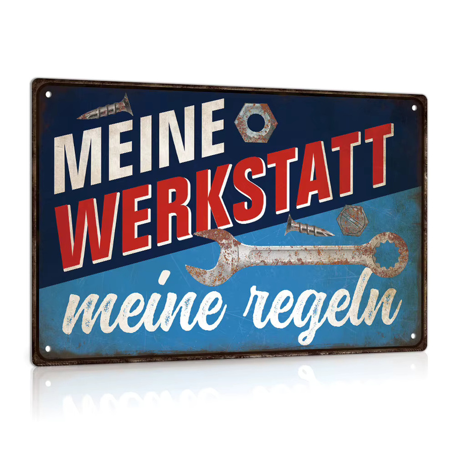 Putuo Decor Vintage Metallschild Meine Werkstatt Meine Regeln Wandkunst Deko in Mehrfarbig - Bild 2