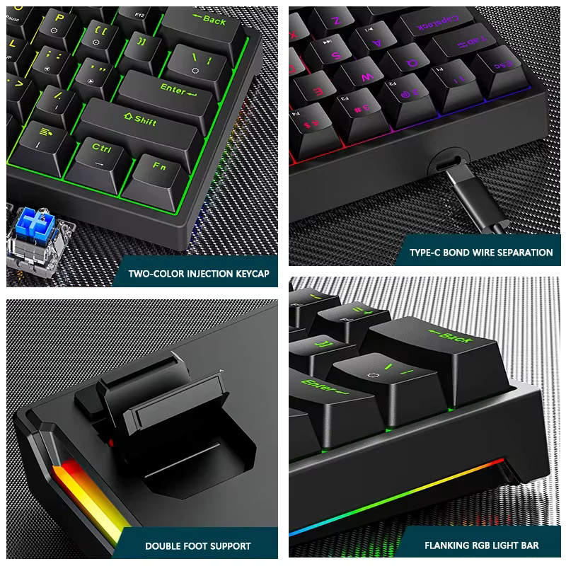 AyeBeau K620 Mini-RGB-Gaming-Mechanische-Tastatur mit 60 % Layout, Hotswap und PBT-Tastenkappen, Rosa/Weiß/Schwarz, USB-Anschluss für PC - Bild 2