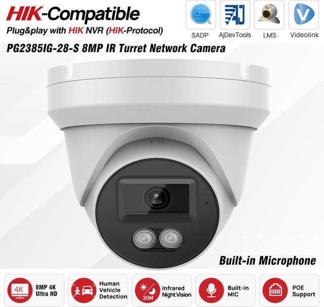Ziksecu 4K 8MP IP PoE Turret Überwachungskamera Outdoor IP67 wasserdicht mit WDR und H.265, Weiß, Hikvision-kompatibel und Onvif-Unterstützung - Bild 1