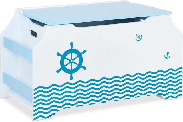 Relaxdays Spielzeugtruhe aus MDF mit Bücherfächern und Seefahrt-Motiv in Weiß und Blau, B/T/H: 84 x 46 x 42,5 cm - Bild 1