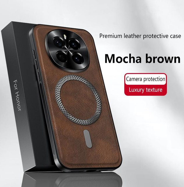 Magnetische Leder-Handyhülle für Honor Magic 7 und Magic 7 Pro in Braun, wasserdicht und stoßfest mit Vollabdeckung - Bild 1