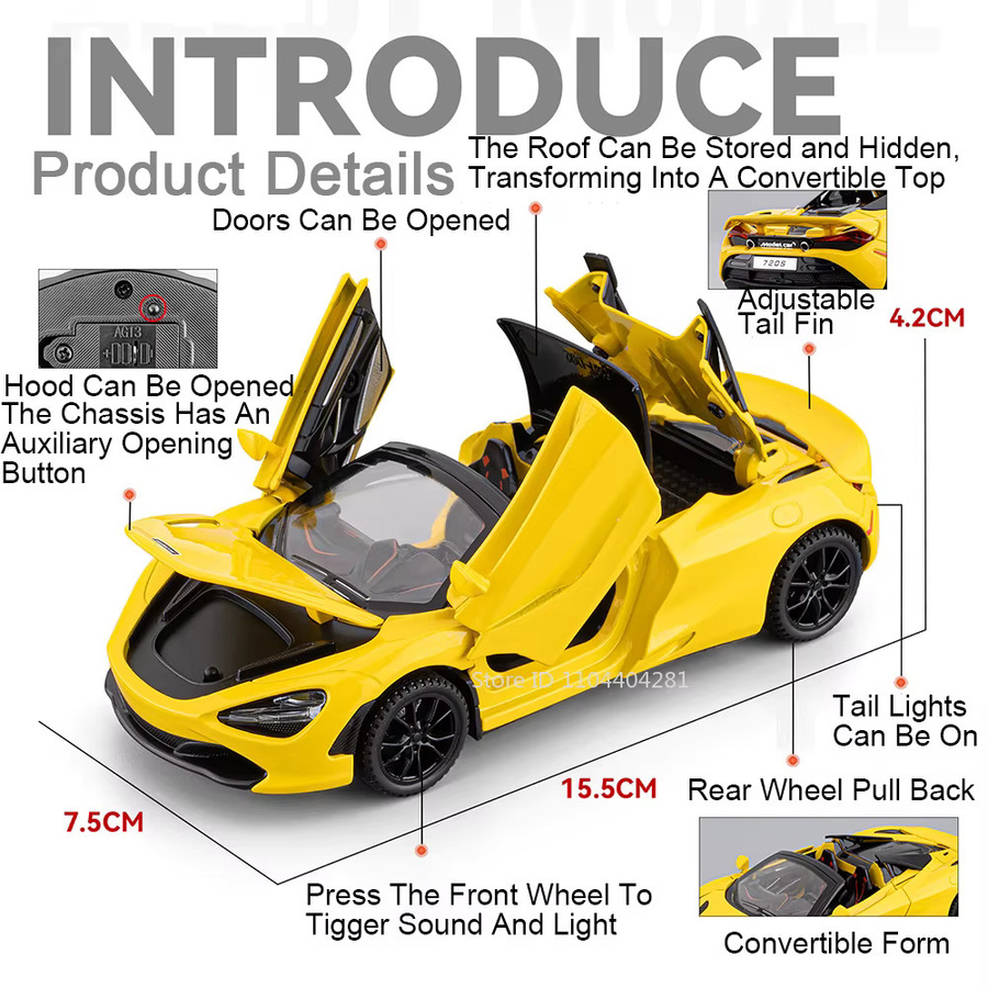 MAKEDA 720S Legierungsmodell, Druckguss-Auto, Maßstab 1:32, mit Licht und Ton - Bild 1