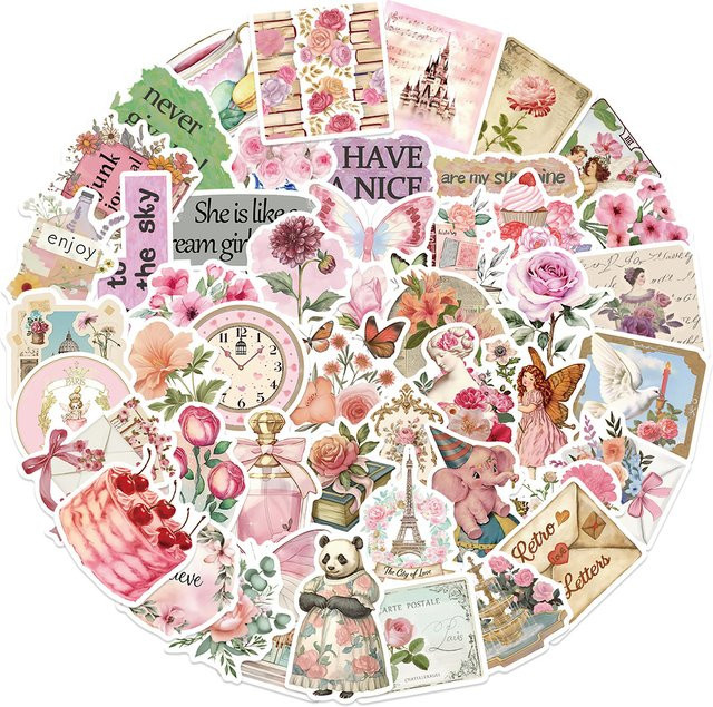 Charile Retro Rosa Collage Doodles Aufkleber, Cartoon-Sticker, pink, multicolour, paper - Bild 1