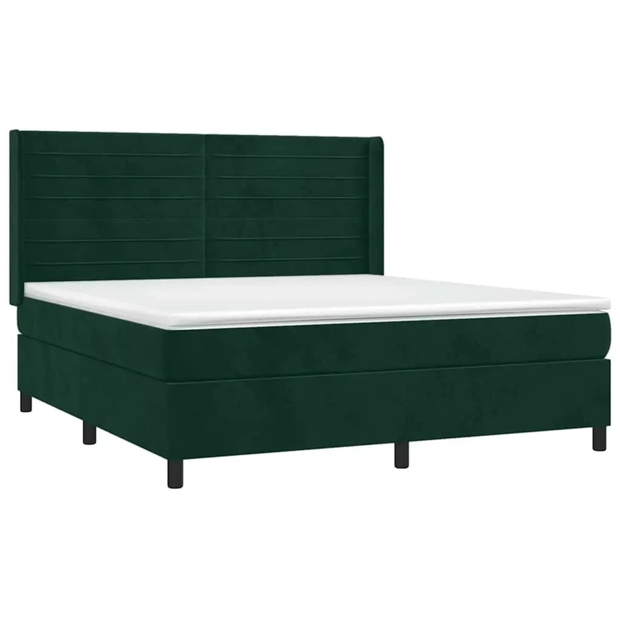 vidaXL Boxspringbett mit Matratze in Dunkelgrün aus Samt mit LED-Beleuchtung und USB-Anschluss, B/T/H: 160 x 200 x 128 cm - Bild 2