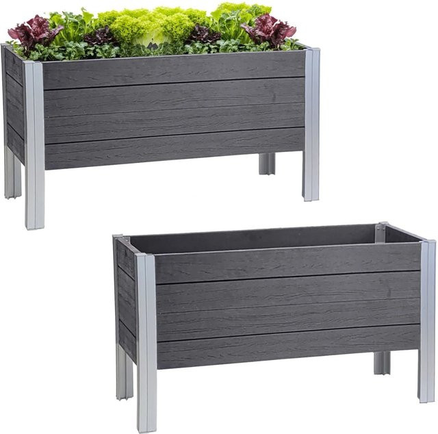 TRUTZHOLM Table Bed Hochbeet in Anthrazit und Silber, B/T/H: 98 x 40 x 59 cm, 100 Liter Volumen, witterungsbeständig aus Kunststoff und Aluminium für Garten, Balkon und Terrasse - Bild 1