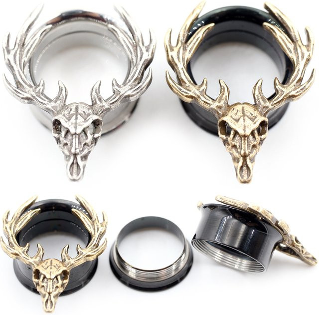 Alisouy Ohrringe Totenkopf Hirschohr, Edelstahl, Silber - Bild 1