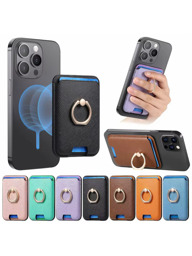 ZHUOHUAN MagSafe Wallet aus Saffiano-Leder mit Ringständer und Magnetkartenhalter in Blau für iPhone 12 bis iPhone 18 Pro Max - Bild 7