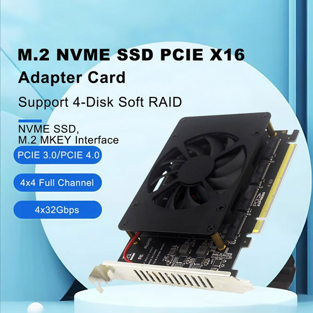 T.F.SKYWINDINTL M.2 zu PCI-E NVMe Erweiterungskarte für 4 NVMe SSDs, PCIe x16 RAID Adapterkarte, Schwarz, unterstützt 2230 2242 2260 2280 Formfaktoren - Bild 1