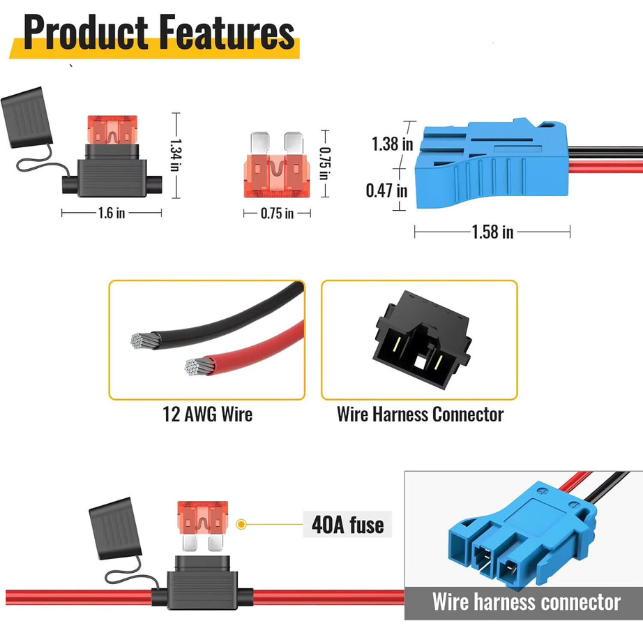 XMSJ Power-Wheel-Adapter für e-inhell 18V mit 40A Sicherungsdraht, kompatibel mit Peg-Perego 12-Volt-Akku für Kinderfahrzeuge in Blau oder Rot - Bild 2