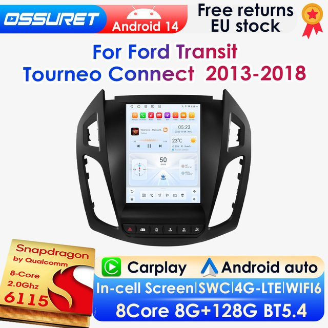 OSSURET Android 14 Autoradio mit 9,7 Zoll Vertikalbildschirm für FORD Transit / Tourneo Connect 2013-2018, Multimedia-GPS-Player mit Wireless Carplay, Android Auto, 4G, Bluetooth und 360-Grad-Kamera, Schwarz - Bild 1