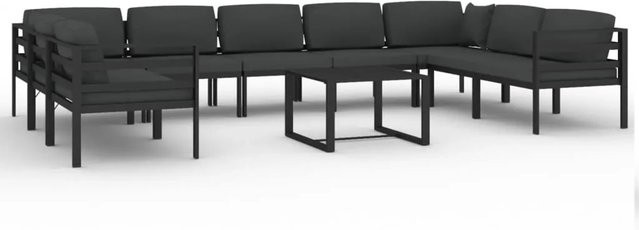 vidaXL 10-tlg. Garten-Lounge-Set aus Aluminium mit Kissen in Anthrazit - Bild 1