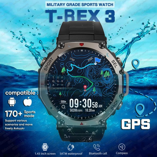 KAVSUMI Smartwatch, GPS, 5 ATM, Silikon, Schwarz, Herren - Bild 1