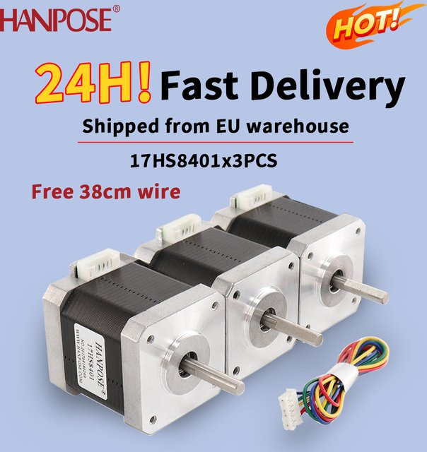 HANPOSE Nema 17 Schrittmotor 17Hs8401 4-Leiter in Silber, 3er-Set, 52N.cm, 48mm, 1,8A, 42mm für 3D-Drucker - Bild 1