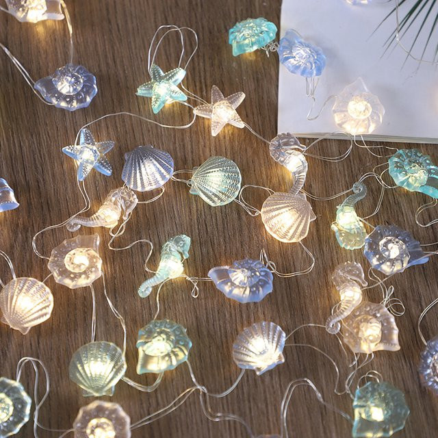 ZQCXLD LED Lichterkette mit Ozean-Motiv Muschel und Seestern für Party und Hochzeit, Länge: 2 m, 20 LEDs - Bild 1