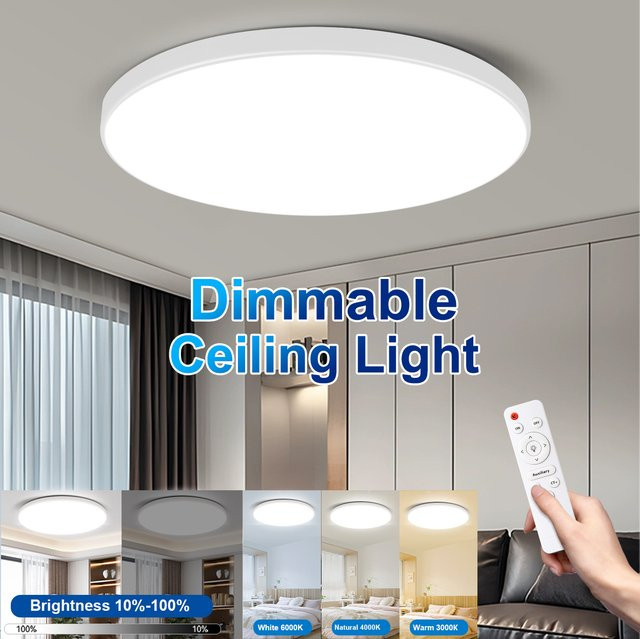 CANMEIJIA Dimmbare LED-Deckenleuchte mit Fernbedienung, dreifarbige Panel-Lampe in Weiß für Wohnzimmer, Schlafzimmer und Küche - Bild 1