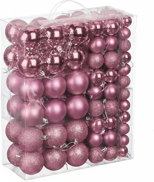 Relaxdays Weihnachtskugeln Set in Rosa, 138er Set aus bruchsicherem Kunststoff mit Glitzer, Matt und Glänzend - Bild 1