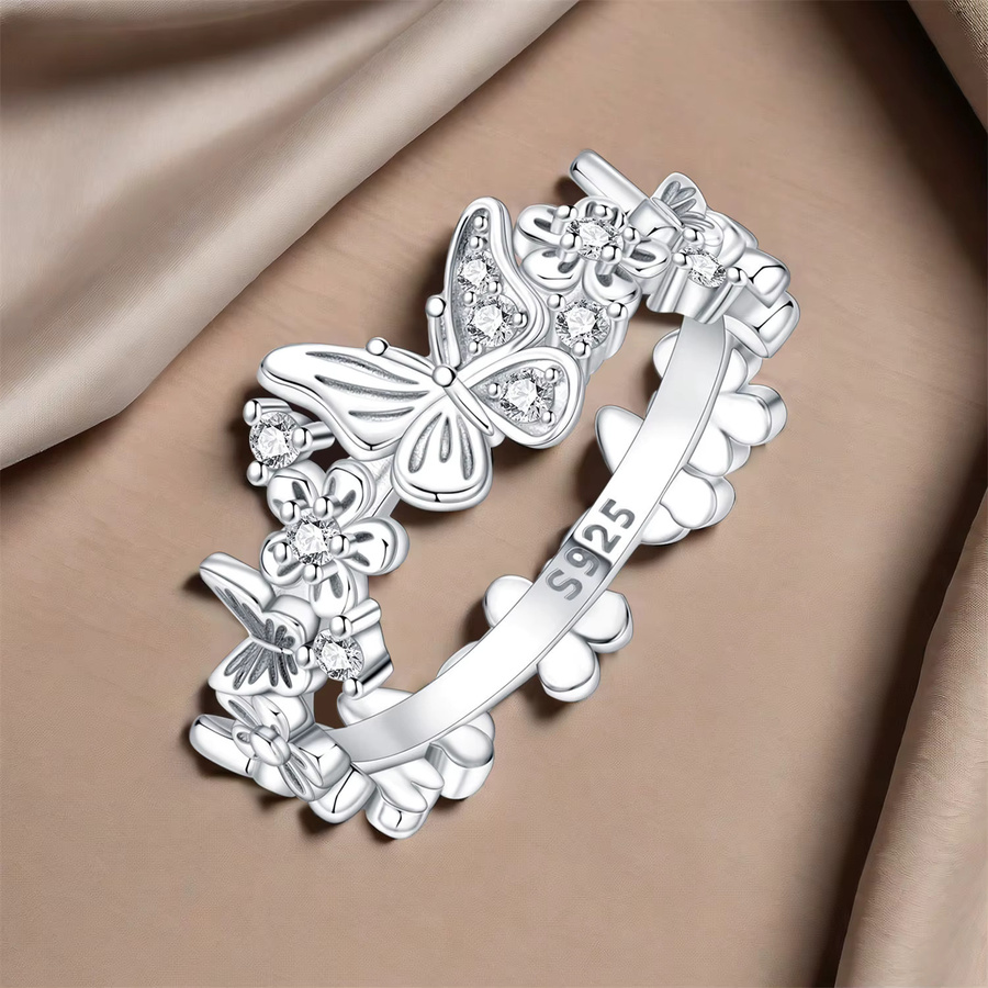 Orstarry Ring, 925 Silber, Blume Schmetterling, Damen, Zirkonia - Bild 4