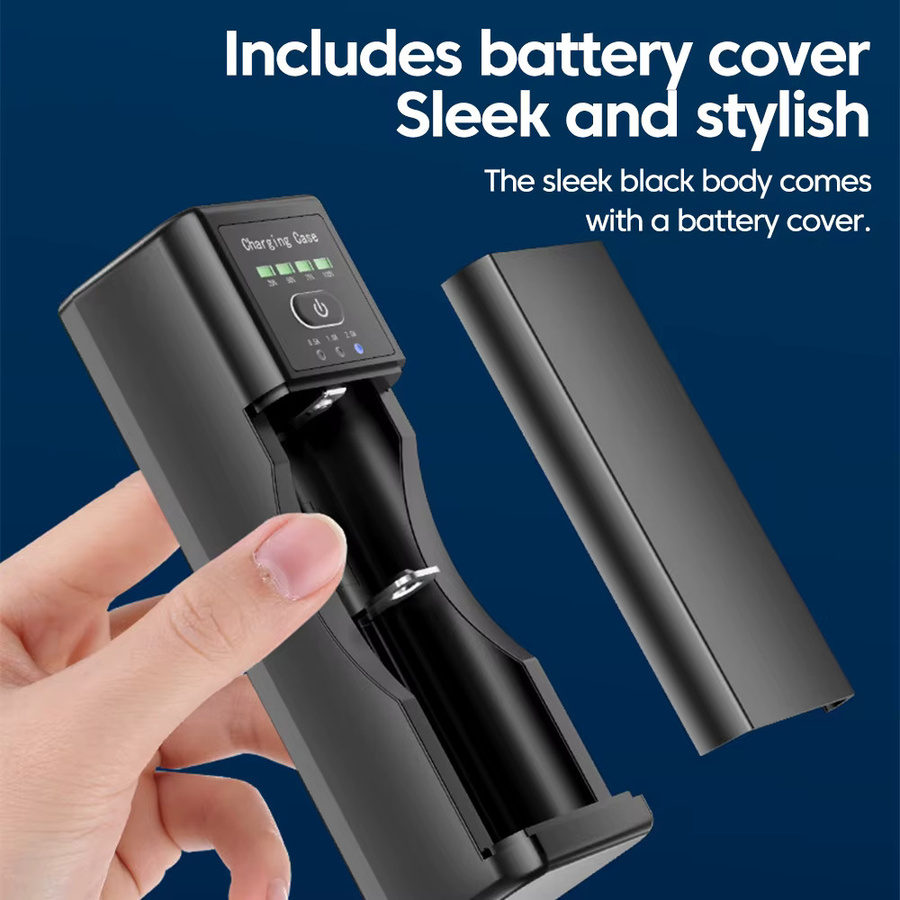 Intelligentes USB-Lithium-Batterie-Ladegerät in Schwarz für 3,6 V/3,7 V Li-Ion-Akkus der Typen 14650, 18650 und 22650 mit 2 A Ladeleistung und USB-C Anschluss - Bild 3